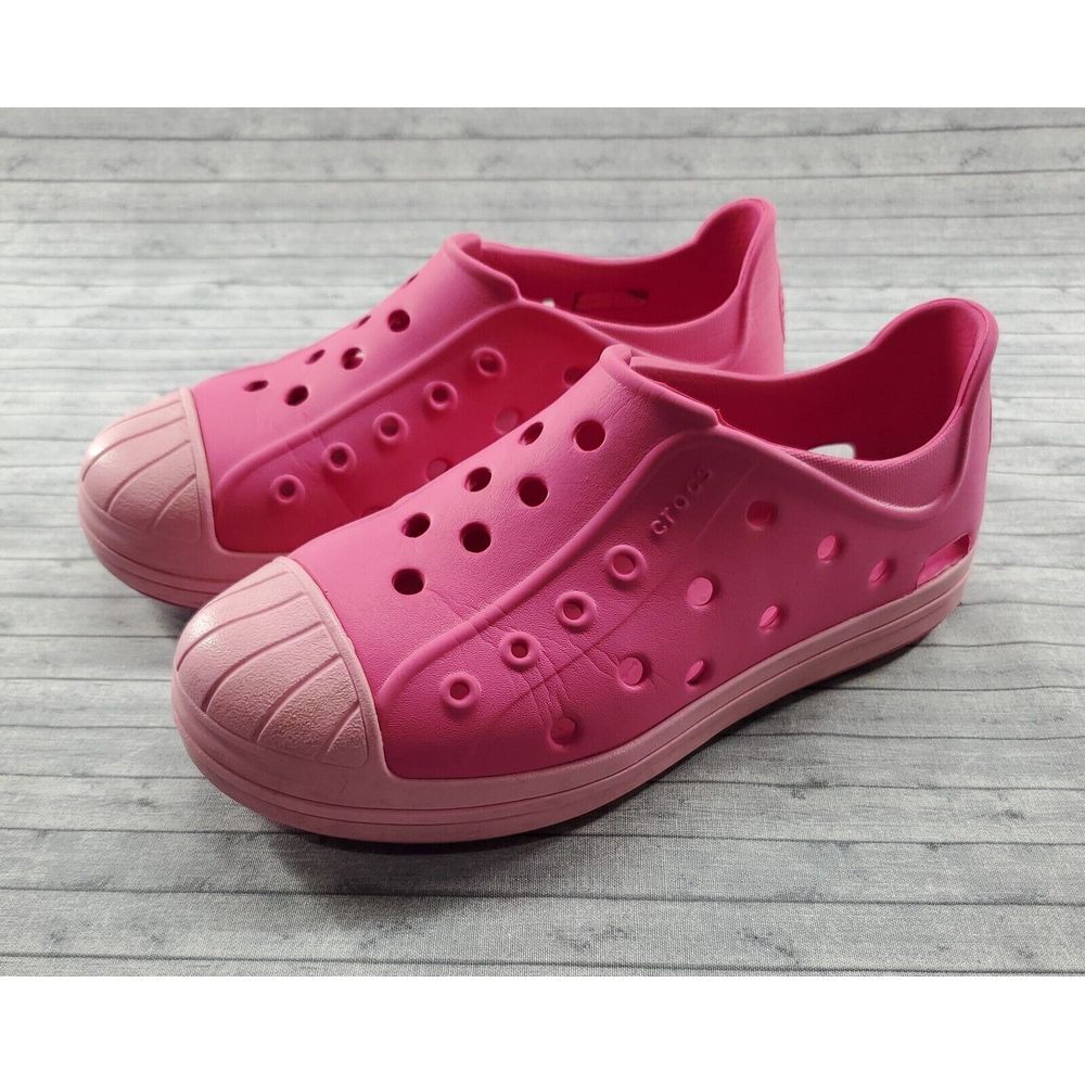 Crocs Bump It Shoe Girls‎ Pink Slip On Rubber Cap Toe Shoes Size J1